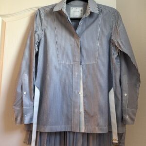 SACAI striped pleated shirt - 100% cotton, made in Japan